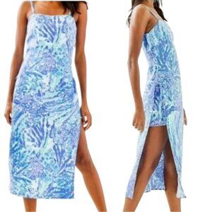 Lilly Pulitzer Laken Midi Romper Dress Size 12 Floral Sirens Colorful Blue